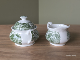 Engels groen Coaching Taverns Royal Tudor Ware Staffordshire Roomstel