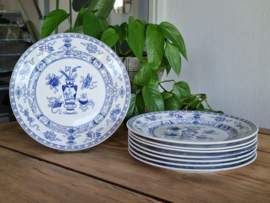 Potiche blauw Petrus Regout set 8x plat Dinerbord 23,5 cm