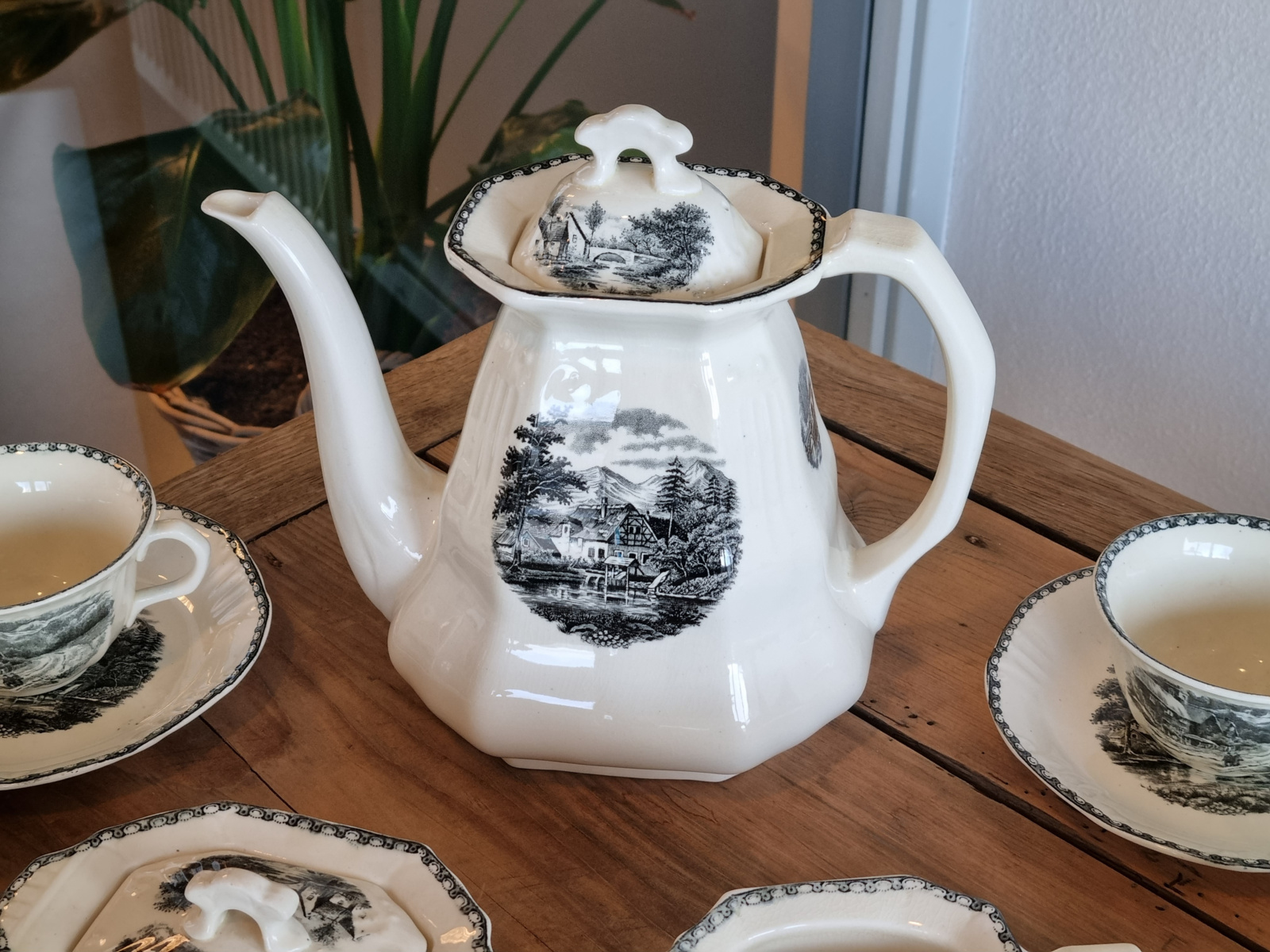 Landschap Zwart Societe Ceramique Koffieservies 6 personen (hoekig model)