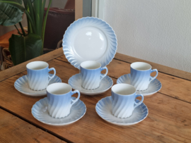 Vintage Porsgrund Norway blauw set 5x Kop en schotel en Serveerbordje