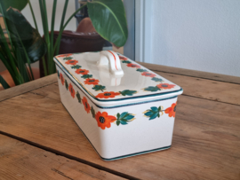 Apart Boerenbont Petrus Regout Cakedoos  vintage oranje/groen