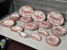 Engels rood Coaching Scenes Eetservies 8-persoons