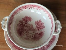 Villeroy en Boch Burgenland rood set 6x soepkom met schotel (stapelbaar oortje)