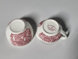 Engels rood Coaching Taverns Royal Tudor Ware Staffordshire Roomstelletje