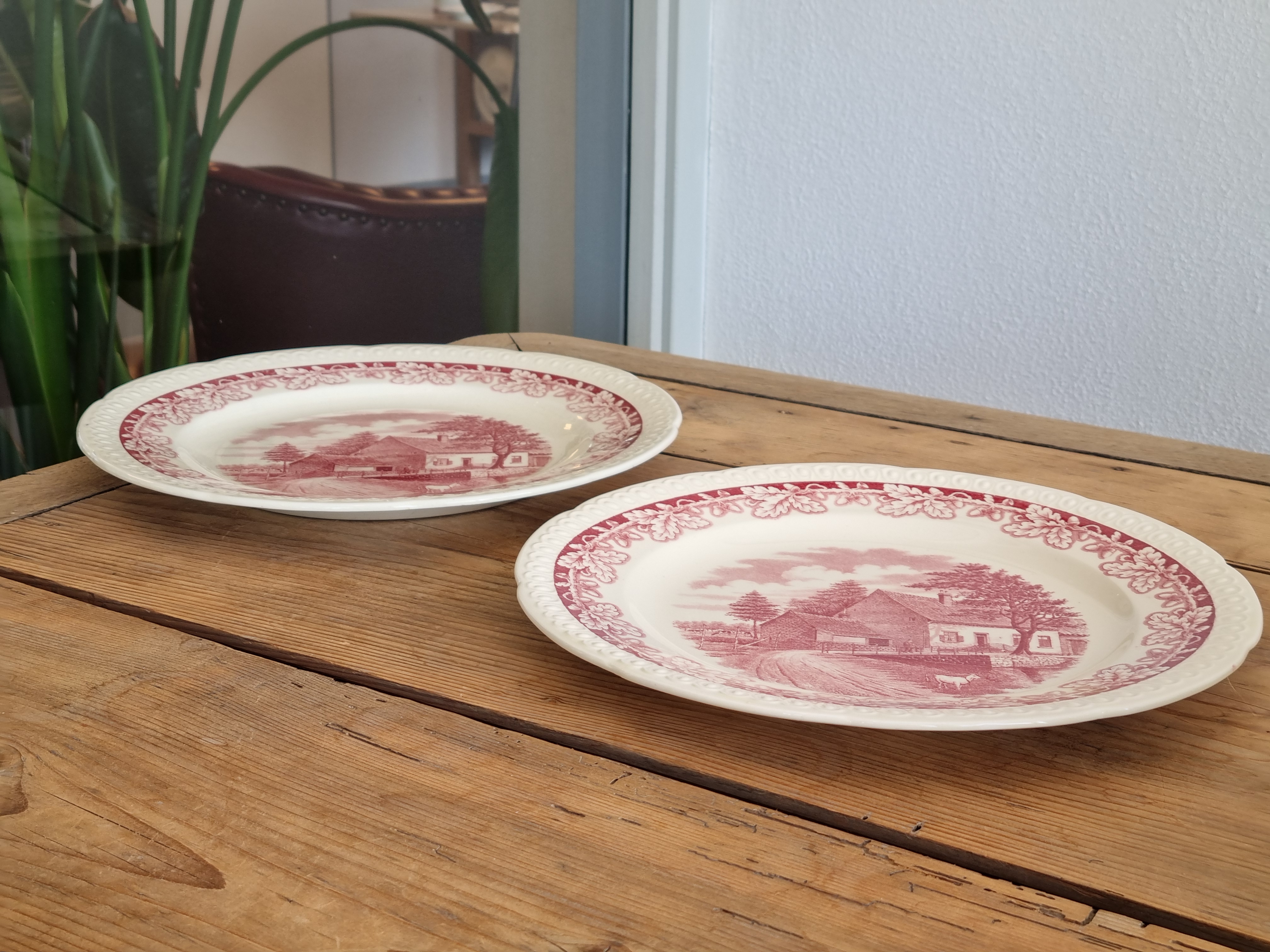 Boerenhoeve Rood Societe Ceramique set 2x pannenkoekenbord 30 cm