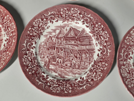 Engels rood 17th Century England Royal Tudor Ware Staffordshire set 6x plat dinerbord 25,5 cm