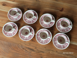 Villeroy en Boch Burgenland rood set 8x koffie kop en schotel (bruin en groen stempel)