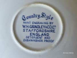 Engels blauw Grindley Country Style kop en schotel (witte binnenkant)