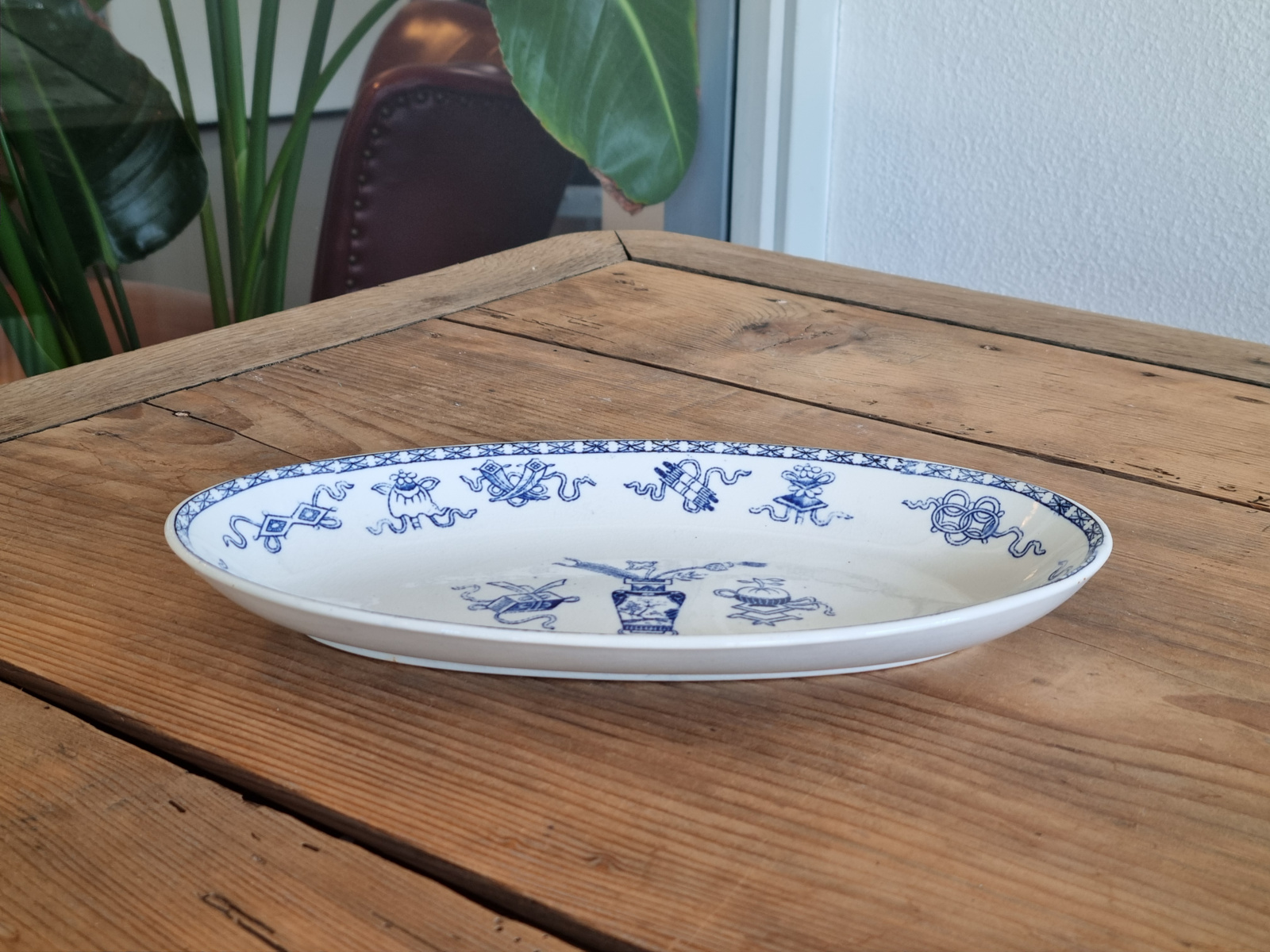 Potiche blauw Societe Ceramique ovale Schaal klein 25 cm