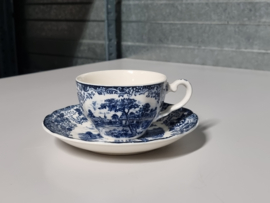 Engels blauw Staffordshire (niet gemerkt) Kop en schotel