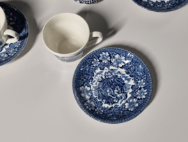 Engels blauw Coaching Taverns Royal Tudor Ware Staffordshire Koffieservies 8-pers.