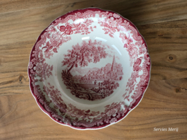 Engels rood Palissy Avon Scenes hoge ronde schaal 24,5 cm