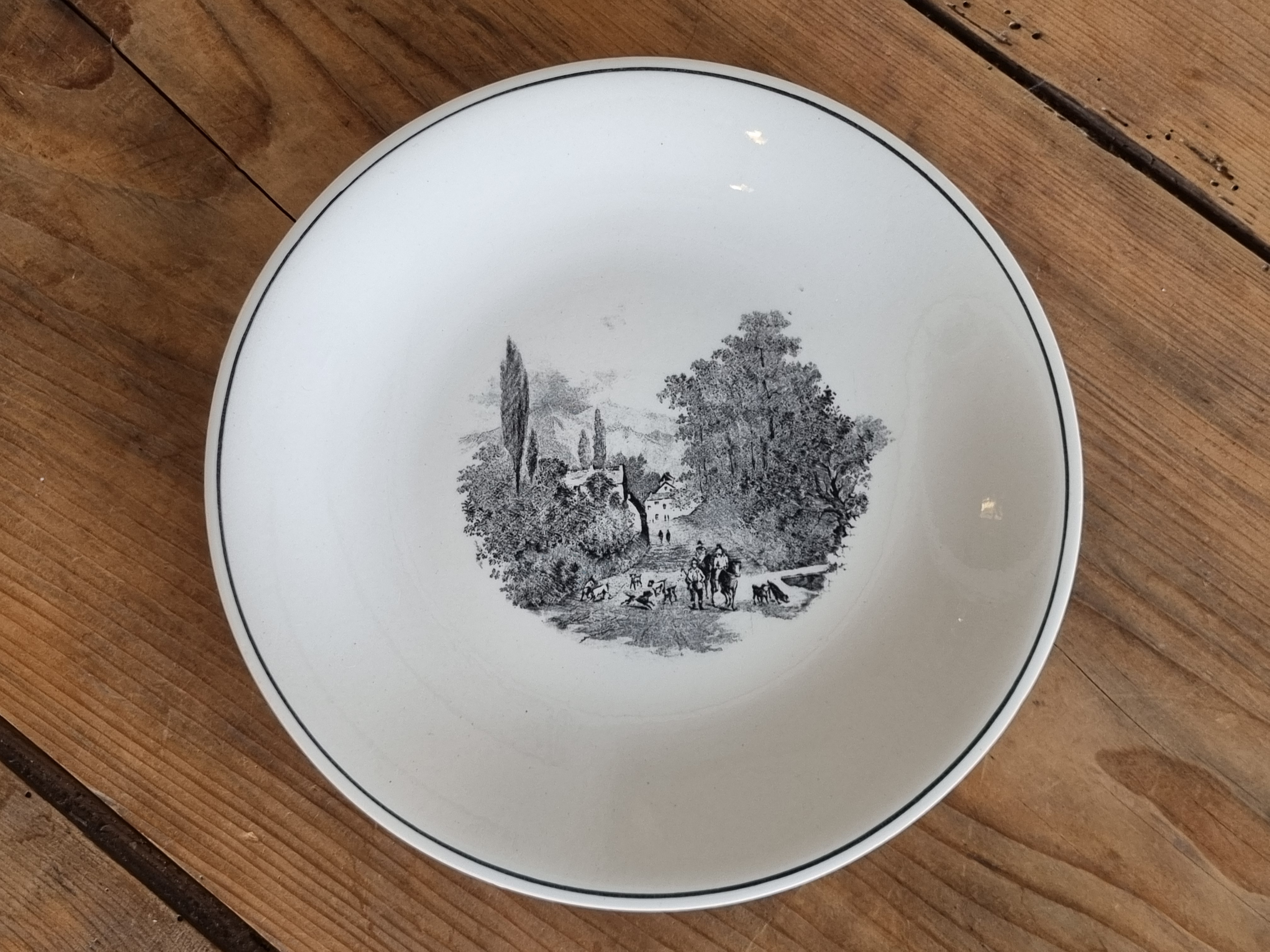 Boch Belgium Malines landschap zwart diep plat dinerbord 23 cm
