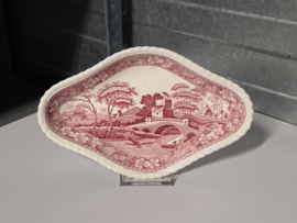 Engels Copeland Spode's Tower rood ruitvormig schaaltje 23,5 cm