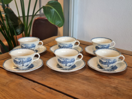 Landschap Blauw Societe Ceramique Set van 6x Kop en schotel (hoekig model)