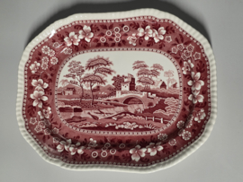 Engels Copeland Spode's Tower rood grote rechthoekige schaal 38 cm