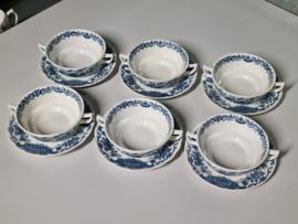 Engels Ridgway Windsor blauw Set 6x Soepkom met schotel