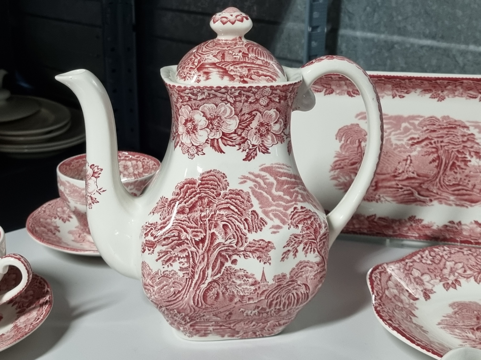 Engels rood Woodland Koffieservies Theeservies 8 persoons