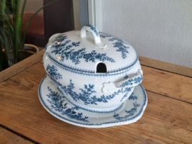 Société Céramique Bruges blauw Soepterrine op originele onderschotel