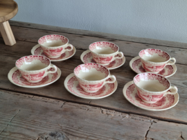Boerenhoeve Rood Societe Ceramique set van 6x Kop en schotel (creme)