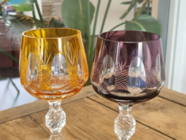Boheems Kristal Glas set van 2x op hoge voet 20,5 cm kleur Pineappel