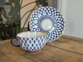 Lomonosov blauw Cobalt Net Kop en schotel 10 cm