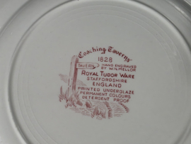 Engels rood Coaching Taverns Royal Tudor Ware Staffordshire set 6x plat dinerbord 25 cm