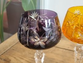 Boheems Kristal Glas set van 2x op hoge voet 19,5 cm kleur Grapes