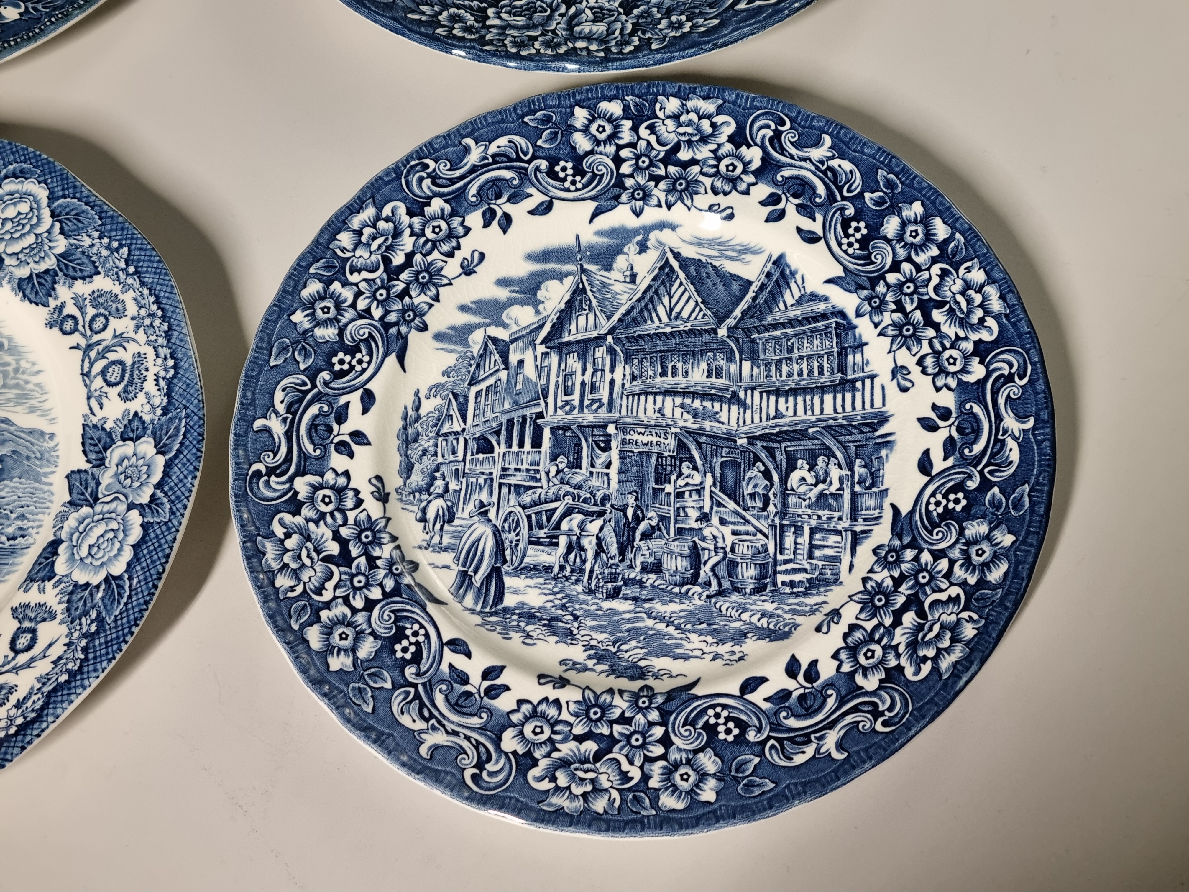 Verkocht = Engels blauw Set 6x mix & match plat dinerbord 25 cm