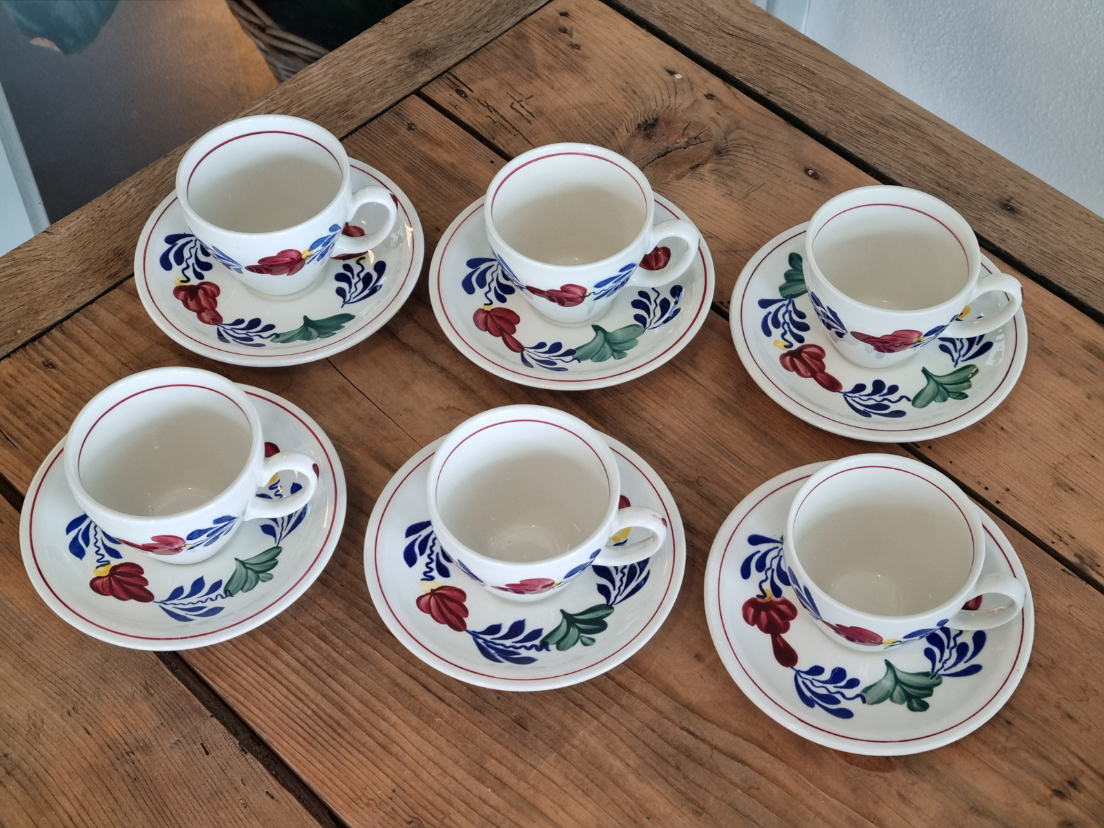Boerenbont Boch set van 6x Koffie Kop en schotel model Audrey (groen stempel)