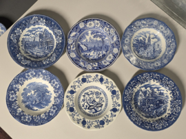 Engels blauw Mix & Match Set 6x diepe borden 22 - 22,5 cm