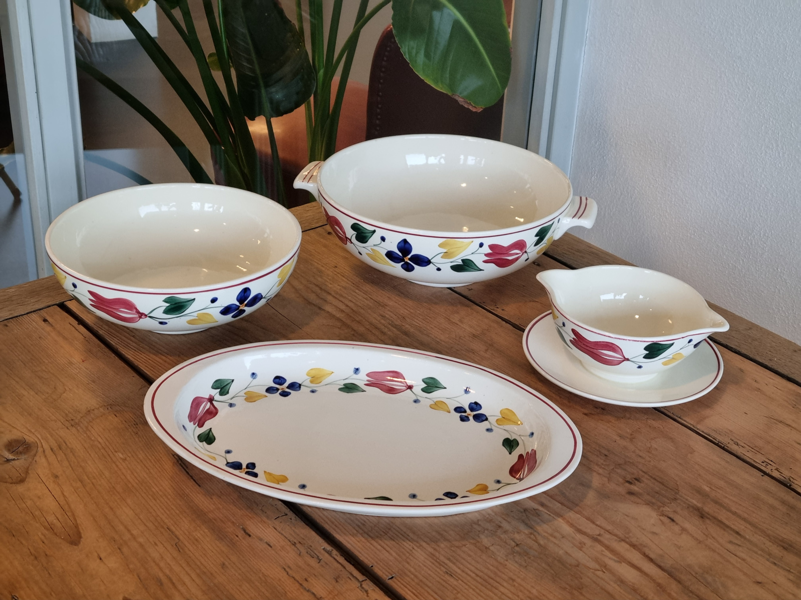 Boerenbont 417 Societe Ceramique set 4x serveerschalen (wit)