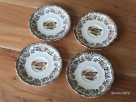 Engels Palissy Game Series set 4x koffie kop en schotel (afb. hoender - eend)