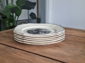 Landschap Zwart Societe Ceramique set 6x Plat Dinerbord (vierkant model, wit)