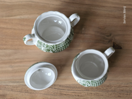 Engels groen Coaching Taverns Royal Tudor Ware Staffordshire Roomstel