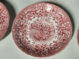Engels rood 17th Century England Royal Tudor Ware Staffordshireset 6x Kop en schotel