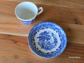 Engels blauw Grindley Country Style kop en schotel (witte binnenkant)