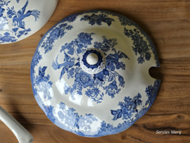 Engels blauw Wedgwood Asiatic Pheasants robuuste terrine met aardewerk lepel