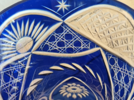 Boheems Kristal Glas Blauw hoge smalle Vaas 30 cm
