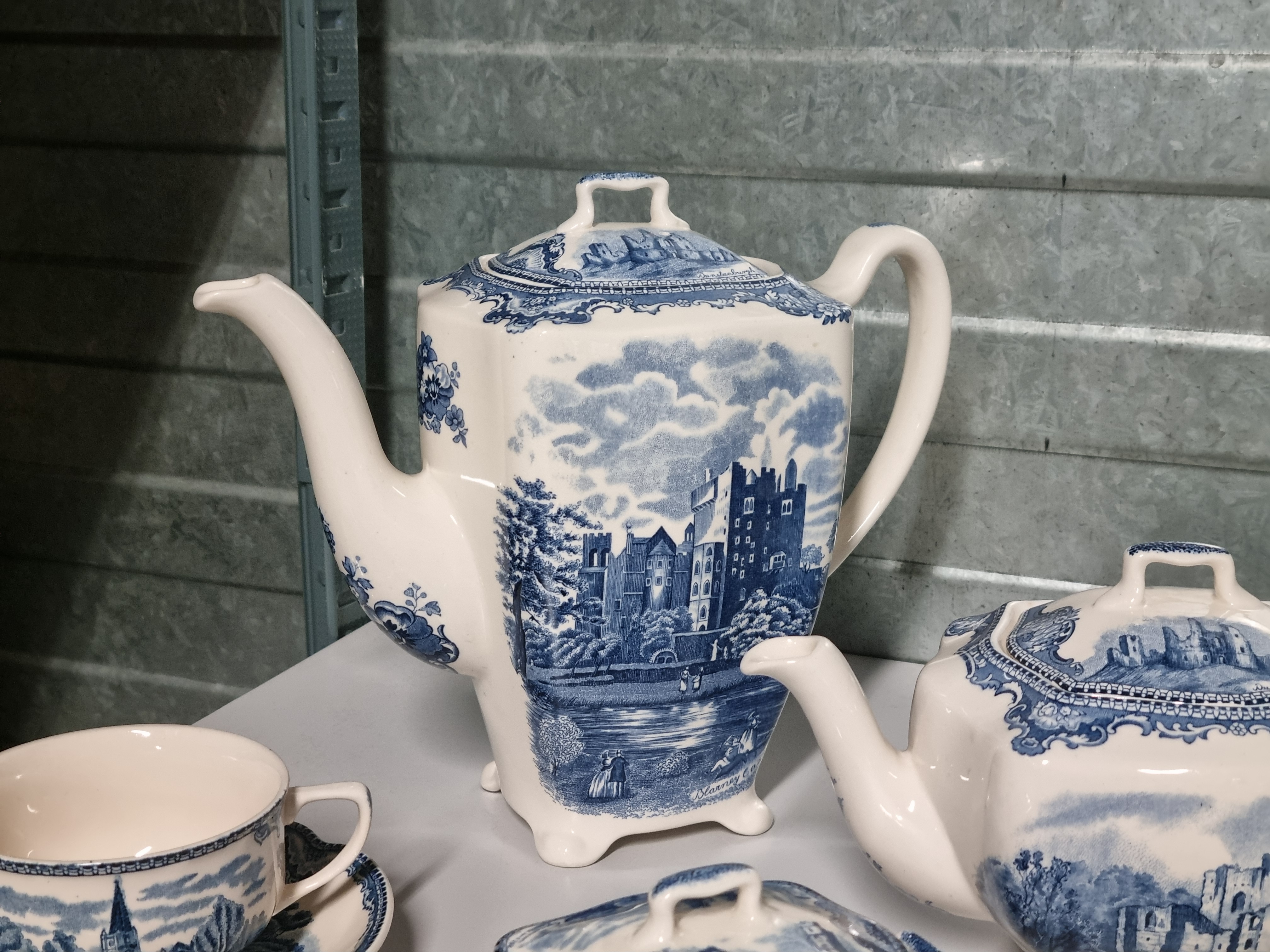 Engels blauw Johnson Bros Old Britain Castles koffieservies theeservies 6 personen