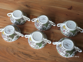 Engels gekleurd Jachtservies Myott The Hunter set 6x soepkom met schotel