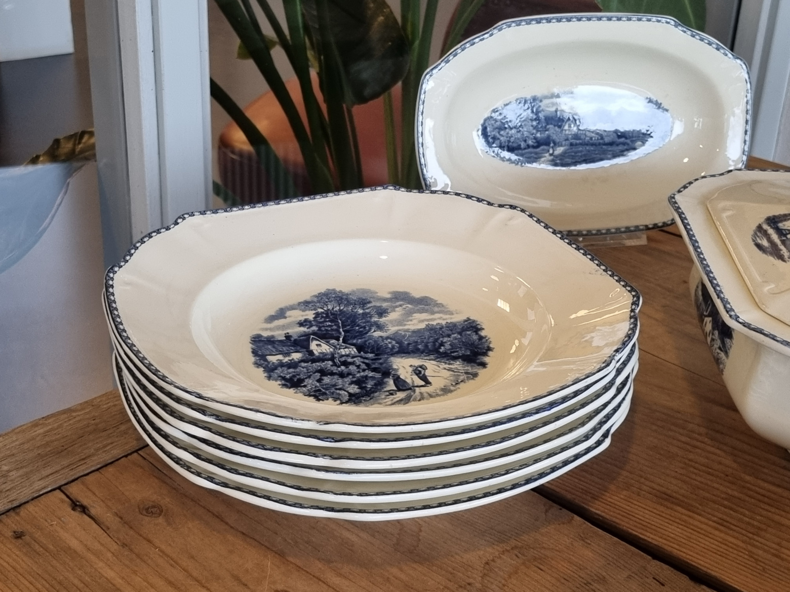 Landschap Blauw Societe Ceramique compleet Eetservies 6 persoons (hoekig model)