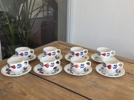 Boerenbont Boch set 8x stapel kop en schotel model Ilona (zwart stempel)