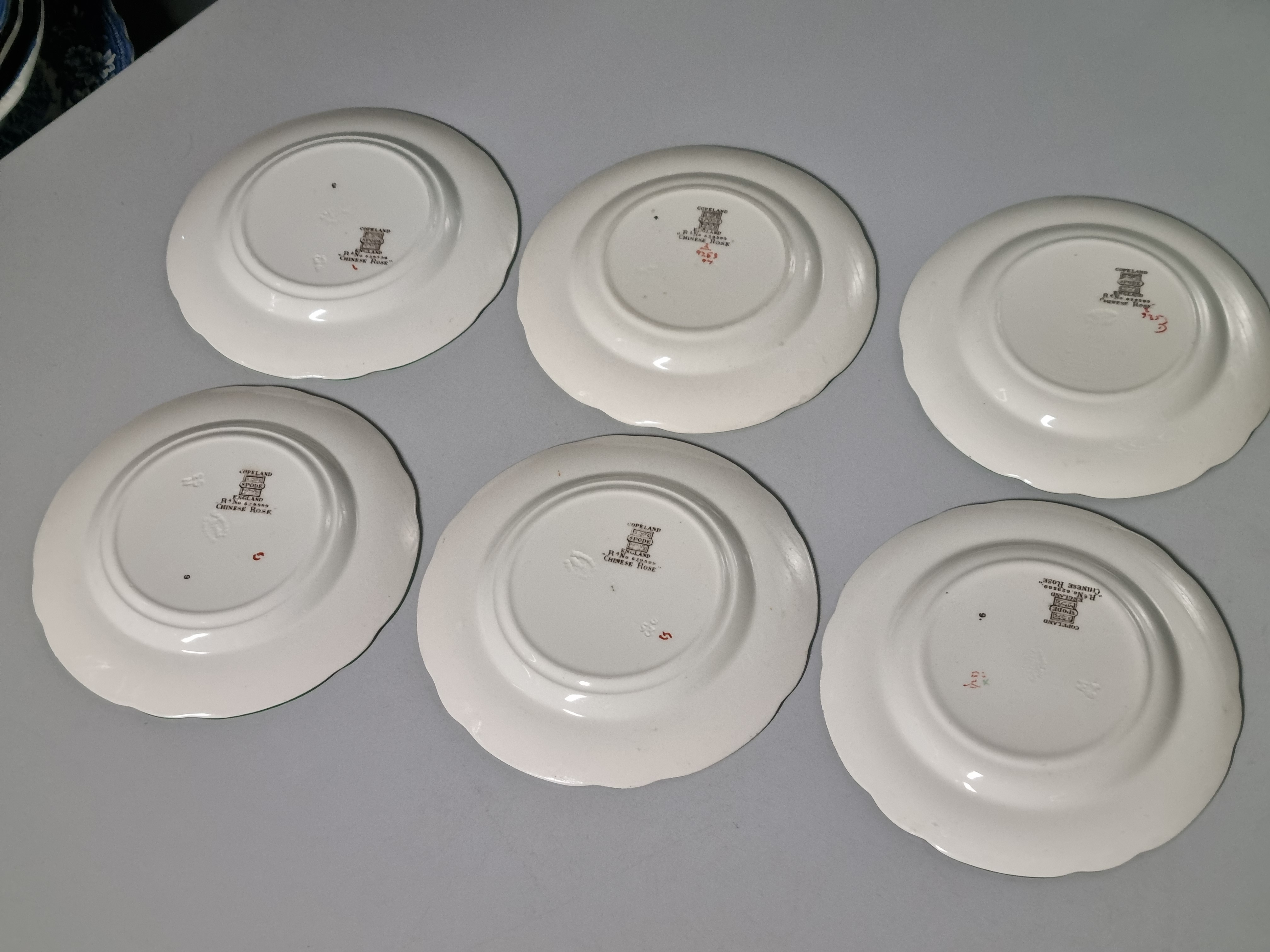 Engels Spode Copeland Chinese Rose set 6x Gebaksbordje 16 cm