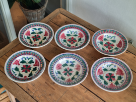 Apart Boerenbont Nimy Belgium set 6x Diep Bord 28,5 cm rood, groen en blauw