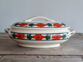 Apart Boerenbont Regout  Dekschaal Terrine vintage oranje/groen