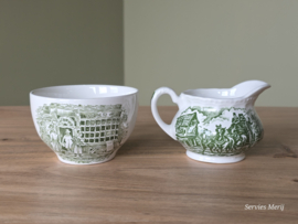 Engels groen Coaching Taverns Royal Tudor Ware Staffordshire Roomstel