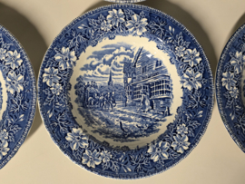 Engels blauw Coaching Taverns Royal Tudor Ware Staffordshire Set 6x diep pasta curry bord 22,5 cm
