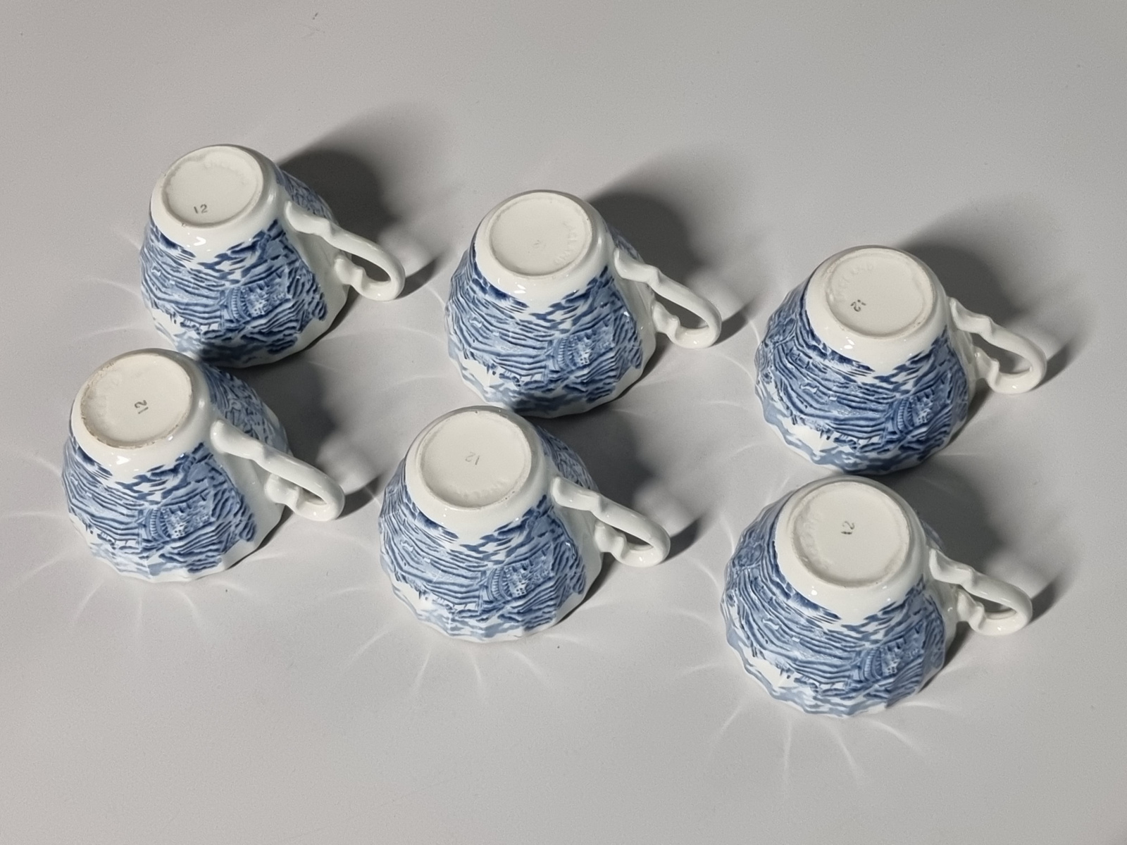 Engels blauw Jachtservies Myott's Country Life set 6x Kop en schotel (witte binnenkant)
