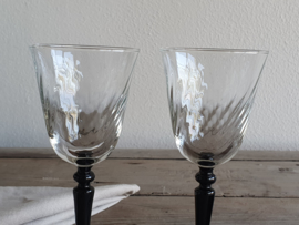 Glas Vintage set 2x glaasje op zwarte voet